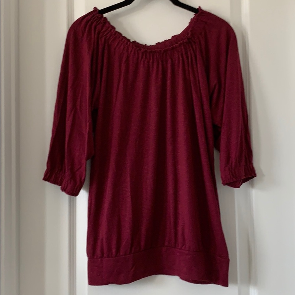 LOFT Wine Color 3/4 Length Sleeves Off-The-Shoulder Top Size Small